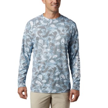 Columbia PFG Terminal Deflector Printed Long Sleeve, Sudaderas Azul Marino Camuflados Para Hombre |